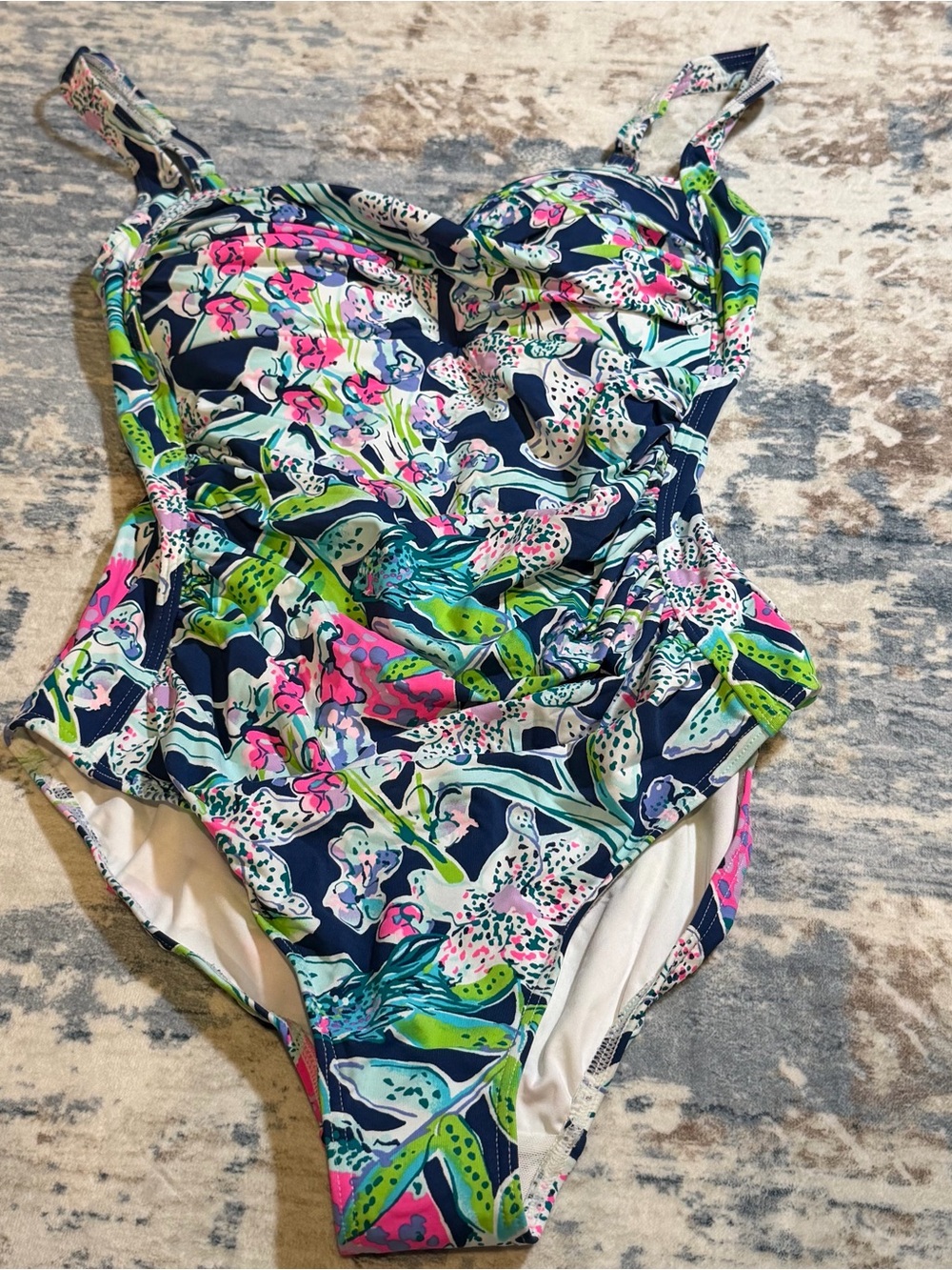 Nip Tuck Swim Tropical Floral Ruched One Piece Swimsuit Size 8